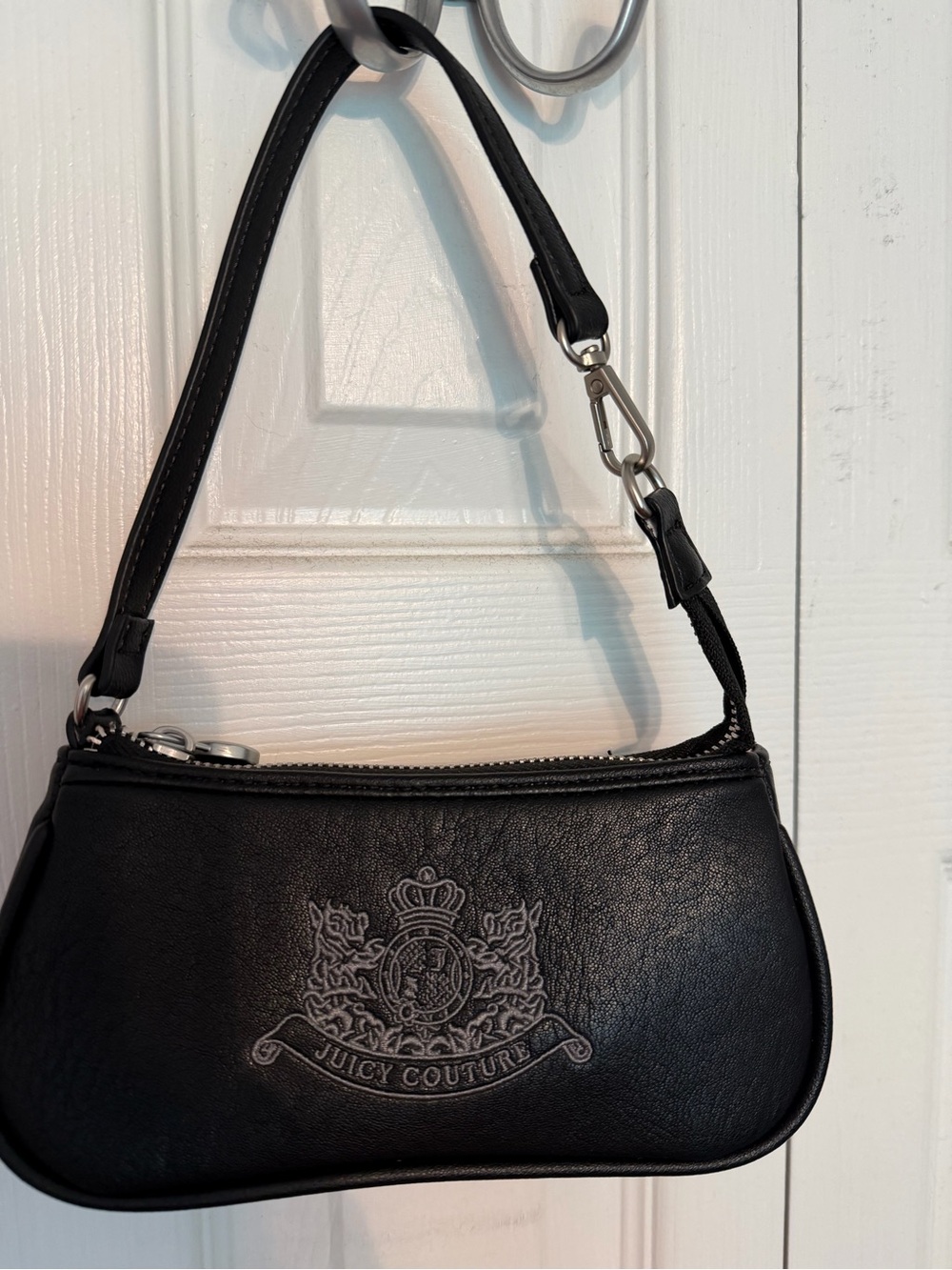 Juicy Couture Black Mini Shoulder Wristlet with Embossed Crest